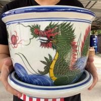 ราคา กระถางเซรามิคปากเรียบ ลายมังกรจีน ไซต์ 10 นิ้ว 100 แฮนเมด ออกใบกำกับภาษีได้ (22406493132)