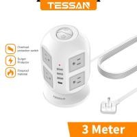 ราคา TESSAN ปลั๊กไฟคอนโด Tower Power Strip เท้าแบน ปลั๊กไฟ 8 ช่องเสียบ 3ชั้น 4USB 3เมตร การป้องกันไฟกระชาก (22383847839)