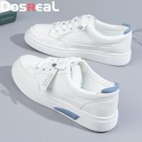 ราคา DOSREAL รองเท้าผ้าใบสีขาวสำหรับผู้หญิงรองเท้าผ้าใบรองเท้าลำลองสีขาวแบบสั้นหนังสไตล์เกาหลีสำหรับเด็กนักเรียนหญิงรองเท้ายาง (20471383286)