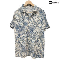 ราคา เสื้อฮาวาย Hawaii เดอะรูม ผ้าสปัน สีพื้นครีม ลายร่างใบ ดำ ฟ้า ส้ม (19325606228)
