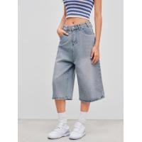 ราคา Cider Denim Mid Rise Solid Pocket Wide Leg Bermuda Shorts (22518345174)
