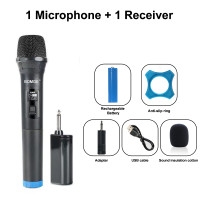 ราคา ระบบไมโครโฟนไร้สายแบบใช้มือถือ BOMGE VHF สองช่องสัญญาณ รวมถึงตัวรับและไมโครโฟนตัวส่งสัญญาณไดนามิกแบบใช้มือถือไร้สาย 2 ตัว อุปกรณ์นี้สามารถใช้งานกลางแจ้งและในบ้าน เช่น ในห้องเรียนของโรงเรียน โบสถ์ หรือ