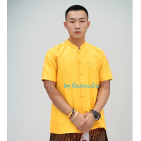 ราคา เสื้อสูทพระราชทานชายแขนสั้น สีเหลืองทอง ผ้าไหมอิตาลีเกรด A อัดกาวในตัว เนื้อผ้าเงา กระเป๋าเจาะ ไซด์MLXL (1239480502)