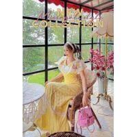 ราคา งายป้าย งานตามหา Missagale เดรสสีเหลืองพาสเทล ชุดปักลายหัวใจ ปกเสื้อดอกไม้ ผ้าหนา (20657902941)