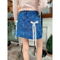 ราคา Vanilla sky Miniskirt jeans กระโปรงยีนส์สั้นโบว์หลัง (22314179284)