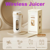 ราคา Wireless Juicer Portable Fruit And Vegetable Cup 350ml Mini Juicer 10 Blades Cyclone Blade Ice Crusher Fashionable Ins Style Cream White Visible Beverage Cup PC Material Self Cleaning (22185252210)