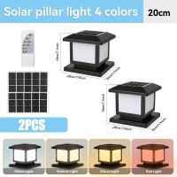 ราคา โคมไฟหัวเสา Solar light pillar lamp โคมหัวเสาโซล่าเซลล์ ไฟสวนโซล่าเซลล์ โคมไฟทรงเหลี่ยม โซล่าเซลล์ ปรับได้ 4 สี การควบคุมแสงอัจฉริยะ ไฟสวนหลอด (22594385571)