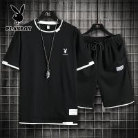 ราคา Playboy เสื้อยืดสีทึบกางเกงขาสั้นทรงสลิมฟิตสำหรับผู้ชายชุดกางเกงขาสั้นชายหาดเสื้อยืดสำหรับผู้ชายเสื้อกางเกงขาสั้นผ้าฝ้ายเอวยางยืด (14461802052)