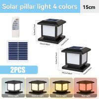 ราคา โคมไฟหัวเสา Solar light pillar lamp โคมหัวเสาโซล่าเซลล์ ไฟสวนโซล่าเซลล์ โคมไฟทรงเหลี่ยม โซล่าเซลล์ ปรับได้ 4 สี การควบคุมแสงอัจฉริยะ ไฟสวนหลอด (22594385572)