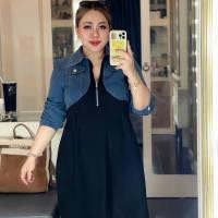 ราคา Plus size เดรสยีนส์ฟอกแขนยาวทูโทนเย็บติดผ้ายืดดำของสาวอวบ เสื้อผ้าแฟชั่นผู้หญิงอ้วน สไตล์ลูกคุณ รุ่น ซังมี J (21846733006)