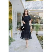 ราคา พร้อมส่ง M 4XL เดรสยาว เดรสฉลุคอกลม แต่งลูกไม้ชายกระโปรง สีขาว สีดำ (17861804109)