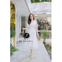 ราคา พร้อมส่ง M 4XL เดรสยาว เดรสฉลุคอกลม แต่งลูกไม้ชายกระโปรง สีขาว สีดำ (17861804103)