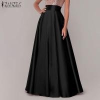 ราคา ZANZEA กระโปรงแฟชั่นสตรีกระโปรงค็อกเทลเอวสูงทรงเอผ้าซาตินกระโปรงยาว (13467139980)