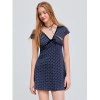 ราคา Cider V neck Polka Dot Knotted Mini Dress (21983198180)