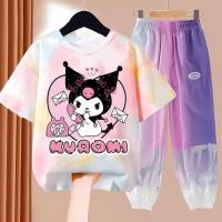 ราคา Sanrio Kuromi ชุดเด็กผู้หญิงเสื้อยืดแขนสั้นแฟชั่นชุดกางเกงสองชิ้นผ้าไหมน้ำแข็ง (22142099812)