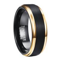 ราคา BONLAVIE Mens Black Tungsten Carbide Ring 8mm Gold Plated Beveled Edge Brushed Finish (15127458813)