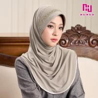 ราคา NEW NUNUH ESME ผ้าคลุมผมฮีญาบมุสลิมแบบสำเร็จประดับมุกคริสตัล ผ้าสีกากี (22601183873)