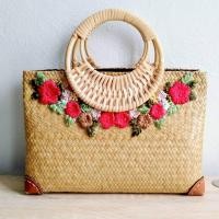 ราคา M กระจูดสาน หูหวาย ซิบ ซับใน จีบขอบ ขนาด 12 8 นิ้ว size M ดอกไม้ปัก รหัส Y8 Mint Nature Bag (18310077391)