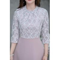 ราคา เดรสลูกไม้เกรดพรีเมียมตัดต่อกระโปรงพื้น สวยหรูและหวานในชุดเดียว สวยดูดีมากๆค่ะ ชุดนี้ผ้าลูกไม้สวยมาก ผ้าลูกไม้มีเทคเจอร์เป็นเส้น (19742128715)