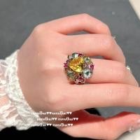 ราคา LoveWatch Twilight สีเหลืองสีแหวนพลอย Monet S Garden แหวนเพทายดอกไม้ชุบทอง18K (21672091468)