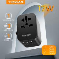 ราคา TESSAN Universal Travel Adapter มาพร้อม ช่อง 1 USB C และ 3 USB A หัวแปลงปลั๊กไฟ ปลั๊กจีน ปลั๊กญี่ปุ่น ท่องเที่ยวฮ่องกง 633FC (22336021012)