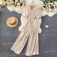 ราคา จั๊มสูทขากว้างลายจุดเซ็กซี่วินเทจคอวีแขนพองสไตล์วันหยุดฤดูร้อน (20644305451)