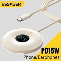 ราคา Essager PD15W จอแสดงผลดิจิตอลแท่นชาร์จไร้สายชาร์จเร็วแบบพกพาชนิด C อุปกรณ์ชาร์จไร้สายสำหรับ iPhone 15 14 13 12 8ชุด Huawei Samsung เร็ว AirPods หูฟัง AirPods แท่นชาร์จไร้สาย (22234537270)