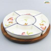 ราคา INDRA CERAMIC ชุดออเดิร์ฟเซรามิก ถาดหลุม 5 ช่อง แยกชิ้น พร้อมถาดไม้หมุนได้ มี 8 ลาย เซรามิกเข้าไมโครเวฟได้ by อินทราเซรามิค (14093524269)