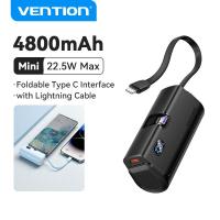 ราคา Vention 4800 mAh Power bank with LED Digital Display Built in Type C Lightning Cable Fast Charging for iPhone 15 14 13 pro max Samsung S24 S23 Ultra Huawei Mate 60 Xiaomi Portable PowerBank Mini Pocke