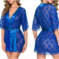 ราคา ผู้หญิงลูกไม้ Nightgown ผิวนุ่มเป็นมิตรเสื้อคลุมอาบน้ำตาข่ายซีทรูชุดชั้นในสีทึบกิโมโนเสื้อคลุมอาบน้ำแฟชั่นชุดนอน (20514473471)