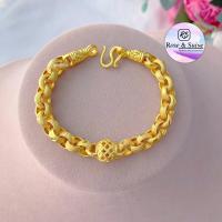 ราคา สร้อยข้อมือทองเหมือนแท้ 1บ ลายทาโร่ประดับกลมฉลุ ลายผ่าหวาย ยาว 15 21CM 6 8 5นิ้ว ข้อมือทองเคลือบแก้ว ชุบทอง สีเหมือนทองแท้ สร้อยข้อมือหนัก1บาท Rosr Shine เครื่องประดับชุบทอง (22036734302)