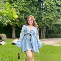 ราคา Plus size มินิเดรสชีฟองปลายแขนระบาย3ชั้นสม็อคเอวแต่งโบว์ของสาวอวบ มินิมอล รุ่น เดนนิส F55 (22623586110)