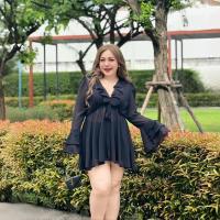 ราคา Plus size มินิเดรสชีฟองปลายแขนระบาย3ชั้นสม็อคเอวแต่งโบว์ของสาวอวบ มินิมอล รุ่น เดนนิส F55 (22596479710)