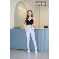 ราคา กางเกงยีนส์ขาเดฟสีขาว กระดุม ซิป เอวสูงผ้ายืด งานป้าย Yam jeans (11033373094)