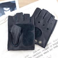 ราคา Gours ฤดูหนาวจริงหนัง Fingerless ถุงมือสำหรับผู้ชายสีดำครึ่งนิ้วยิมออกกำลังกายการออกกำลังกายขับรถถุงมือหนังวัว GSM046 (20458795699)