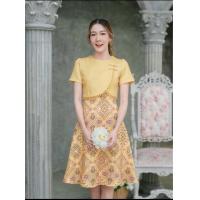ราคา เดรสทำงานผ้าพิมพ์ลายไทย ป้ายPhawi มือ1 สีเหลือง (22189363875)