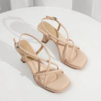 ราคา รองเท้าแตะส้นสูงมีสายรัดไขว้สไตล์เจ้าหญิงหนังแท้แบรนด์ดังใส่ด้านนอกใส่สบายแมทช์ลุคง่ายแบบใหม่ฤดูร้อนปี2024 (21740139367)