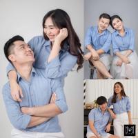 ราคา HOT14 ชุดคู่รัก เสื้อคู่ พร้อมส่ง ไซต์ S XXL เสื้อเชิ้ตแขนยาวคอปกสีฟ้า (20878283255)
