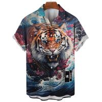 ราคา 2567เสื้อเชิ้ตแขนสั้นสำหรับผู้ชายเสื้อเชิ้ตลำลองพิมพ์ลายสัตว์เสือสำหรับผู้ชายใส่ในฤดูร้อน (21161675369)
