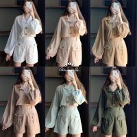 ราคา ชุดเซทแขนยาวขาสั้น เสื้อเชิ้ตครอปแขนยาว กางเกงขาสั้น ชุดคู่รัก วันวาเลนไทน์ ผ้าซาร่า ชุดเซก จั้ม (18567696823)