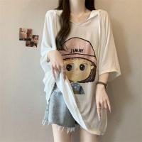 ราคา Plus Size Women Blouses Cartoon Printed Hooded Short Sleeve T shirt for Womens Summer 2024 New Loose Casual Ladies Top (22393589266)