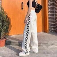 ราคา ส่งเร็ว SALE กางเกงยีนส์ผู้หญิง ทรงกระบอก เอวสูง แต่งแถบข้าง XS 2XL กางเกงยีนส์ผู้หญิง (22596879740)