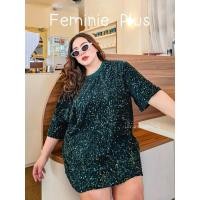 ราคา พร้อมส่ง พลัสไซส์ เสื้อวิ้งๆ คอกลม เลื่อมเกล็ดปลา วิบวับระยิบระยับ ใส่เที่ยว ใส่ปาร์ตี้เล่นแสงสุดๆ (21936824448)