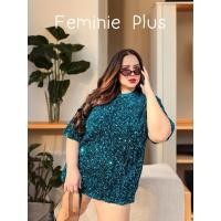 ราคา พร้อมส่ง พลัสไซส์ เสื้อวิ้งๆ คอกลม เลื่อมเกล็ดปลา วิบวับระยิบระยับ ใส่เที่ยว ใส่ปาร์ตี้เล่นแสงสุดๆ (21936824444)