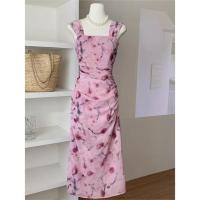 ราคา floral dress เดรสสีชมพู น่ารัก ไปทะเล ออกงาน เปิดไหล่ แฟชั่น ยาว เดรสเกาหลี ชุดราตรี (22126988141)