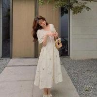 ราคา Insular ชุดคลุมท้อง INS สไตล์บางกระโปรงยาวกลางแฟชั่นออกนอกบ้านชุดคลุมท้องบริการบ้านดอกไม้สีเหลืองขนาดเล็กกระโปรงแขนสั้น (15483244169)