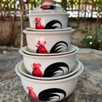 ราคา พร้อมส่ง 4 ใบ ทุกขนาด ถ้วยฝาปิด ลายตราไก่ คลาสิค งานเซรามิกเข้าไมโครเวฟได้ (21185647518)