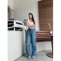 ราคา กางเกงยีนส์เอวสูงทรงลิซ่า กะบอกใหญ่ มีเชือกผูกเอว งานป้าย Punny jeans (22282008863)