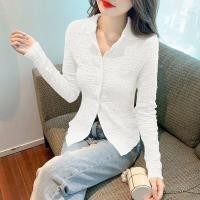 ราคา Chiffon Shirt Women Fashion Slim Long Sleeve Blouse Korean Style Simple Green Top 2023 New (19888274064)