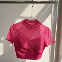 ราคา New Fashion Short Sleeve Sports T Shirt Workout Wear Mesh Sports Bra Top One piece Yoga Tank Top (22206956794)